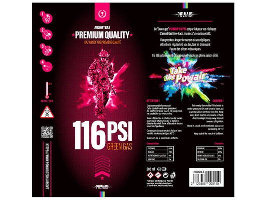 Powair Gaz Airsoft 116 PSI 500 ml – 1 % silicone