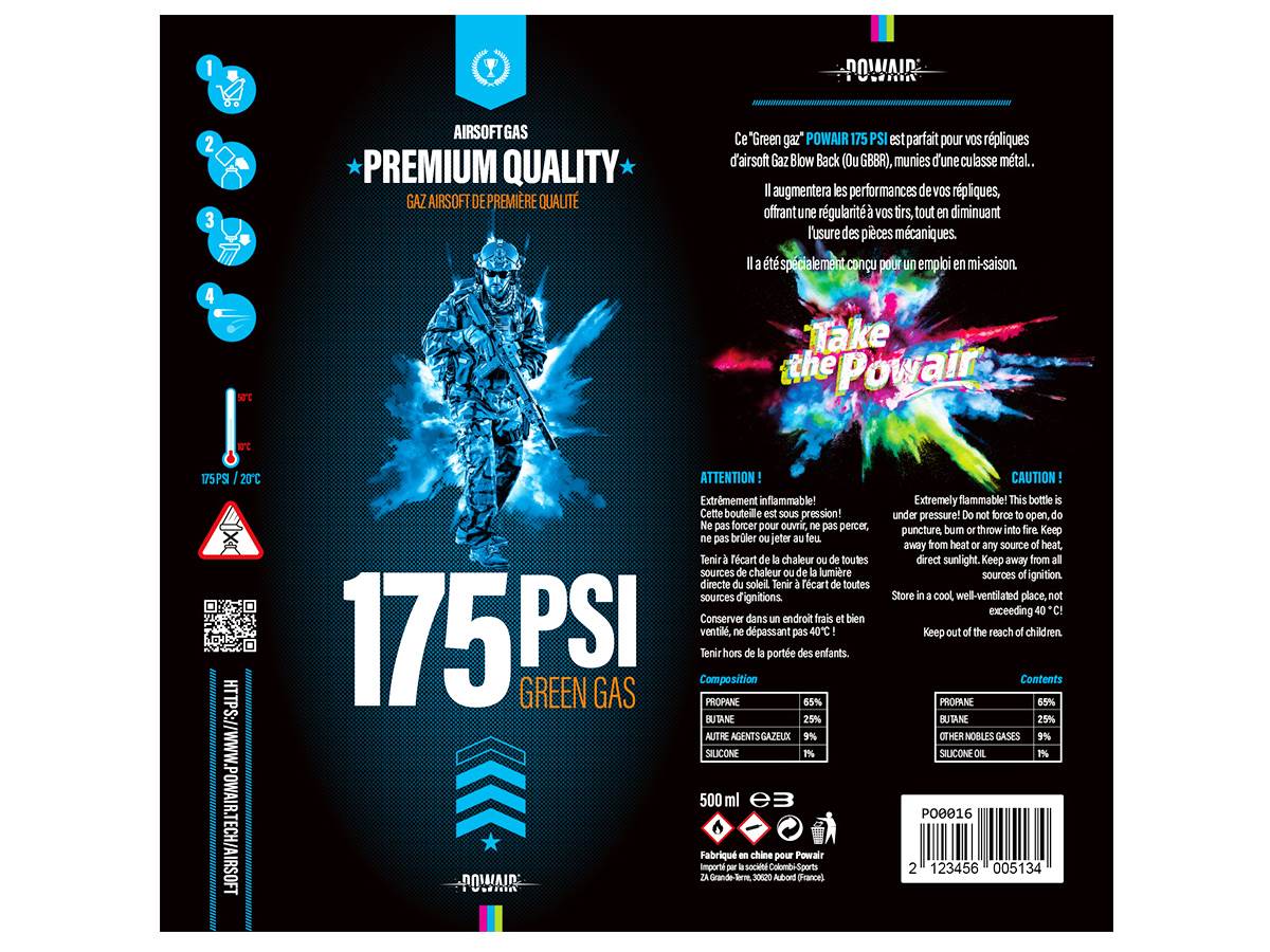 Powair Gaz Airsoft 175 PSI 500 ml – 1 % silicone