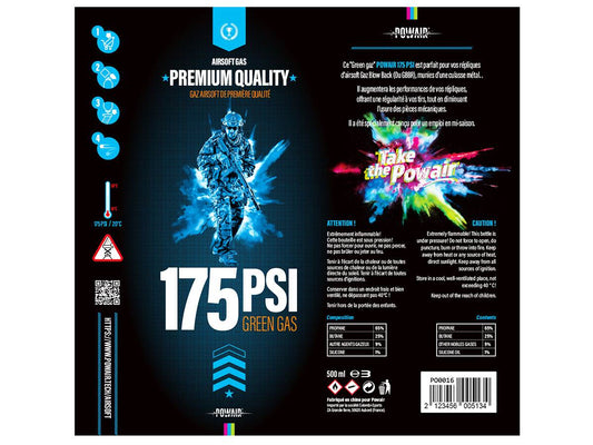 Powair Gaz Airsoft 175 PSI 500 ml – 1 % silicone